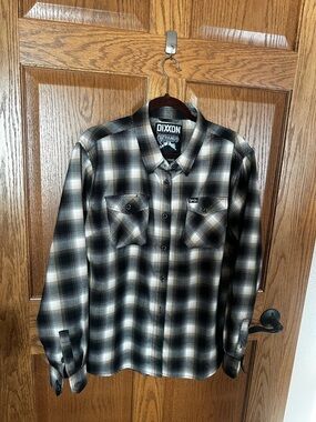 DIXXON Black & Cream Plaid Long-Sleeve Button-Down Shirt Women XL